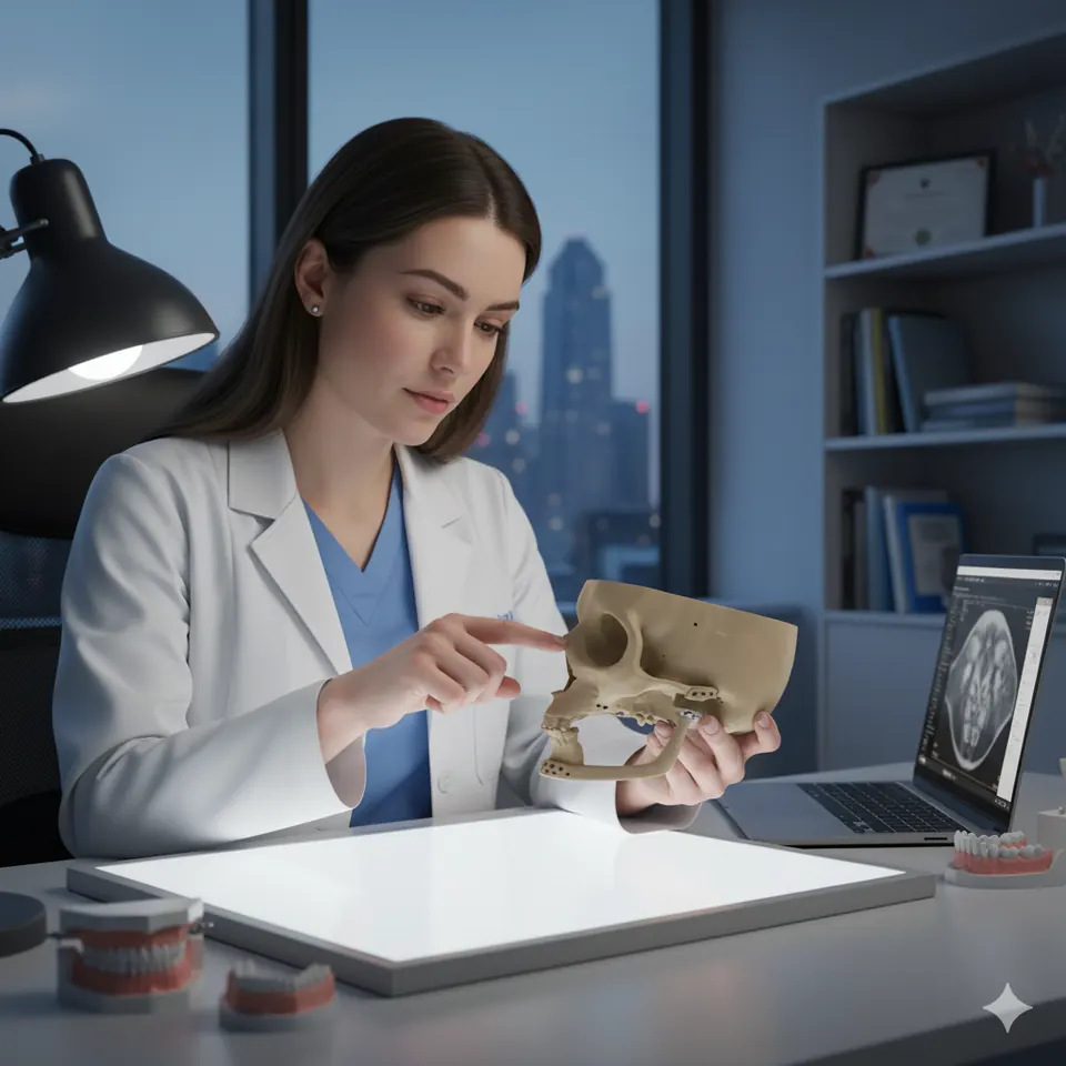 Especialista estudiando un biomodelo anatómico impreso en 3D