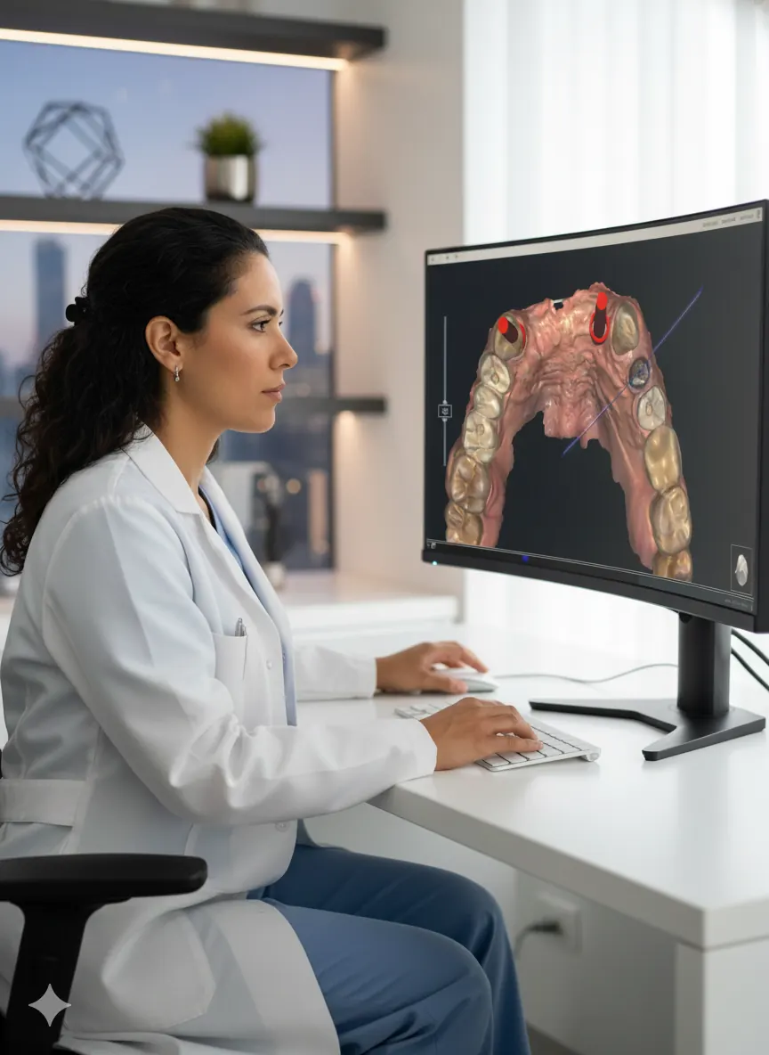 Especialista planificando un caso dental en software 3D