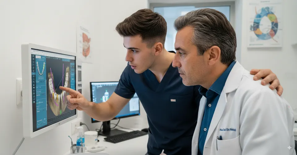 Especialistas de Studio3D revisando una planificación dental 3D